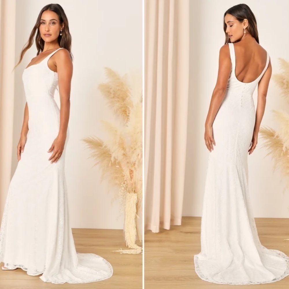LULUS Bridal Wedding Elegant Sophisticated Sexy Floral Lace Mermaid Trumpet Gown